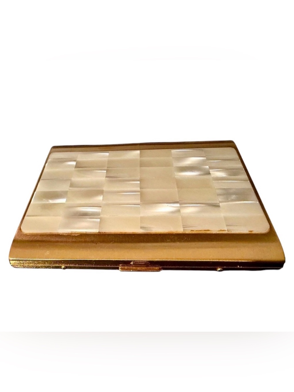 Vintage Mother-of-Pearl Tile Compact with Gold Trim- Japan